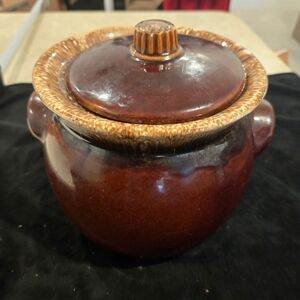 Vintage Brown Ceramic Pot with Lid, Hull Large Pot Oven Safe